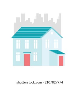 Exterior vector illustration front view of houses with roof. Modern townhouse, Urban residence, Home front with doors and windows, Little house, flat house illustration.