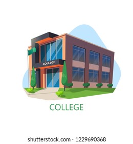 Exterior view of modern college or university isometric building, corpus for academician education or national teaching. Cityscape landmark, architecture and education, learn and teach theme