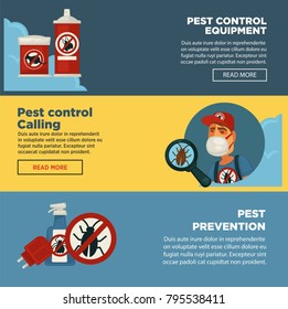 Pancartas de servicio de control de plagas de exterminio diseño de plantilla de equipo de desinfección de exterminación en el hogar sanitario.