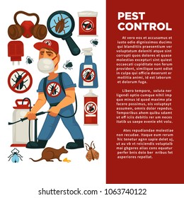 Extermination or pest control service and sanitary domestic disinfection vector flat design poster.