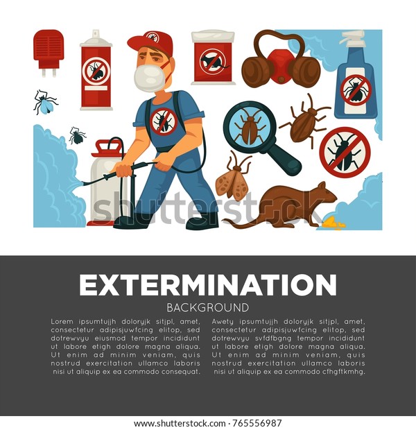 Extermination or pest control service\
and sanitary domestic disinfection vector flat design\
poster.
