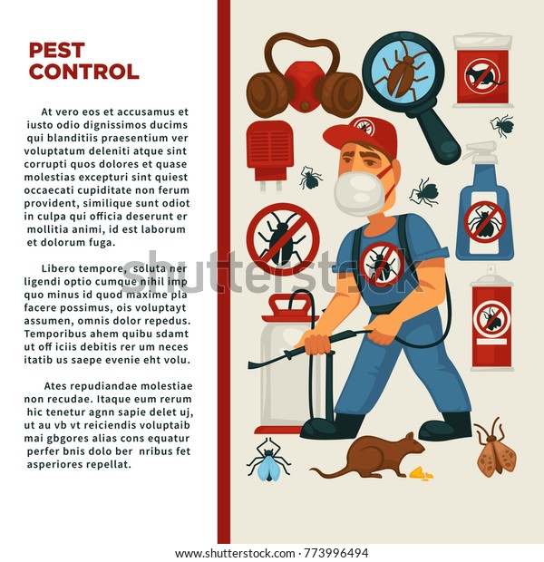 Extermination or pest control service\
and sanitary domestic disinfection vector flat design\
poster.