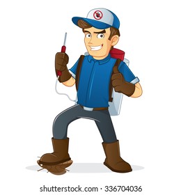 Exterminator holding pest sprayer