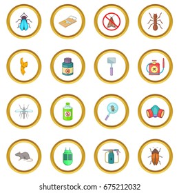 Exterminator icons circle gold in cartoon style isolate on white background vector illustration