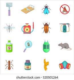 Exterminator icons set. Cartoon illustration of 16 exterminator vector icons for web