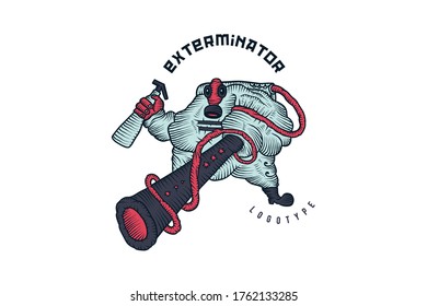 Exterminator logotype. Coronavirus and pandemic. Vector illustration on white background