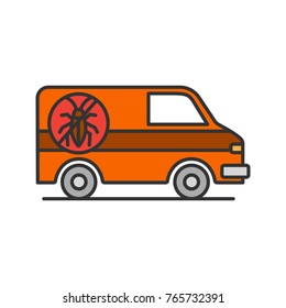 Exterminator mini bus car color icon. Pest control service. Isolated vector illustration