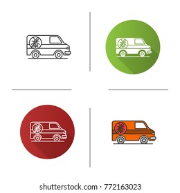 Exterminator mini bus car icon. Flat design, linear and color styles. Pest control service. Isolated vector illustrations
