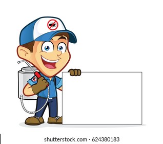 Exterminator or pest control holding blank sign