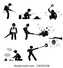 Exterminator Pest Control Stick Figure Pictogram Icon