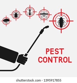 Exterminator with sprayer against cockroaches, mosquitoes, ants, ticks and fleas. vector illustration - eps 10