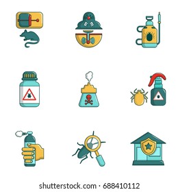Exterminators of insects icons set. Cartoon set of 9 exterminators of insects vector icons for web isolated on white background