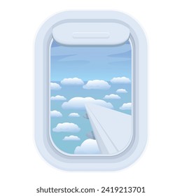 External aircraft window icon cartoon vector. Summertime journey. Travel sky