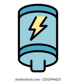 Vector de contorno de icono de batería externa. Potencia de carga. Color plano del cable Usb