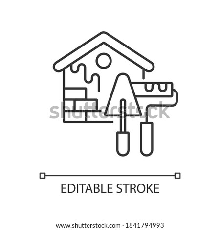External decoration linear icon. Exterior painting. House decorating and renovating. Thin line customizable illustration. Contour symbol. Vector isolated outline drawing. Editable stroke