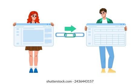 vector dofollow externo. nofollow interno, optimización de edificios, sitio web de contenido personaje dofollow externo. personas ilustración de dibujos animados plana