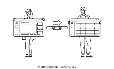 Vector externo de dofollow. nofollow interno, optimización de edificios, Sitio web de contenido Carácter externo de dofollow. personas Ilustración de dibujo a lápiz de línea negra