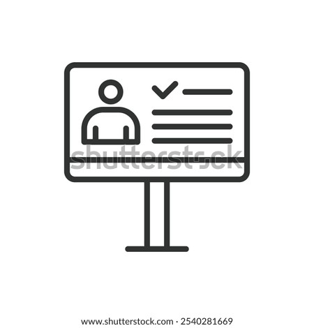 External election advertising, icon in line design. Election, advertising, campaign, promotion, strategy on white background vector. External election advertising editable stroke icon