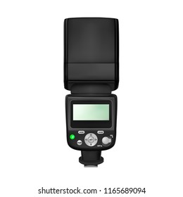 External flash for the camera in vector.Flash for SLR cameras in vector on white background.