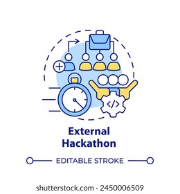 External hackathon multi color concept icon. Open innovation. Public event. Tech event. Round shape line illustration. Abstract idea. Graphic design. Easy to use in promotional materials