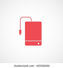 External Hard Disc Drive Red Icon On White Background