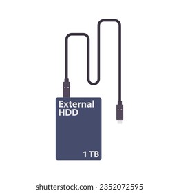 External Hard Disk Drive Flat Illustration. Clean Icon Design Element on Isolated White Background