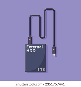 External Hard Disk Drive Vector Icon Illustration with Outline for Design Element, Clip Art, Web, Landing page, Sticker, Banner. Flat Cartoon Style