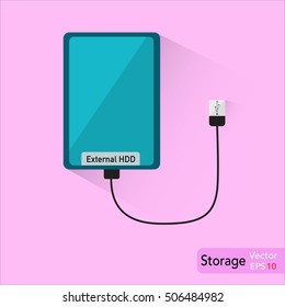 External Hard disk drive vector icon design on the green background.