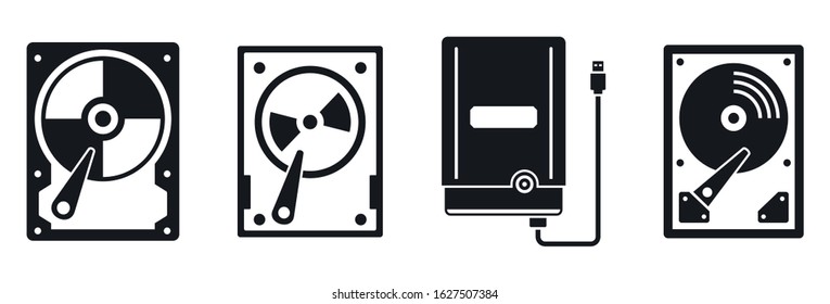 External hard disk icons set. Simple set of external hard disk vector icons for web design on white background