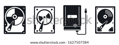External hard disk icons set. Simple set of external hard disk vector icons for web design on white background