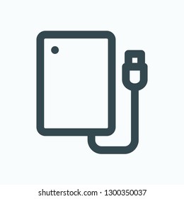 External hard disk outline icon, portable usb hdd (ssd) hard drive disk vector icon, power bank for mobile phones