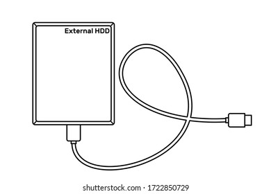 External hard drive disk icon in line art style isolated on white background. Extern HDD. Vector illustration.