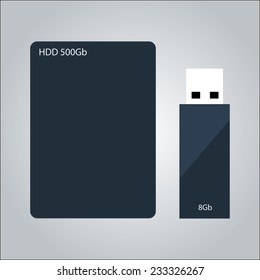 external hard drive and flash drive isolated vector illustration