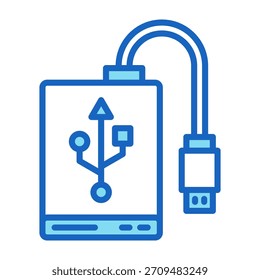 Icono de disco duro externo Color azul Estilo Ilustración vectorial