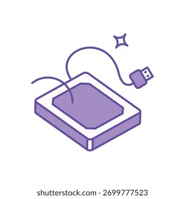 Icono de disco duro externo limpio y Ilustración vectorial moderna