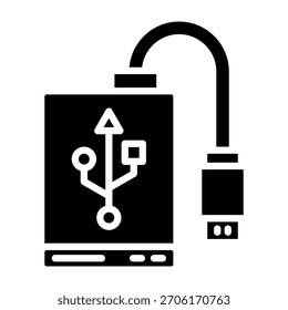 Ilustración vectorial de estilo de glifo de icono de disco duro externo