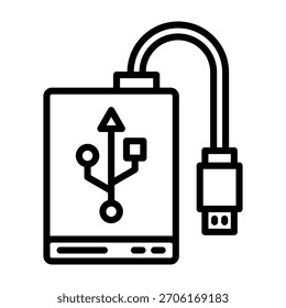 Ilustración vectorial de estilo de línea de icono de disco duro externo