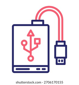 Icono de disco duro externo Línea Color Estilo Ilustración vectorial