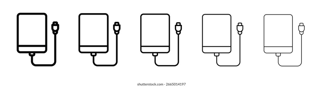 Icono de disco duro externo Concepto de símbolo para Diseño web. Icono de Vector de línea simple. Ilustración de logotipo.