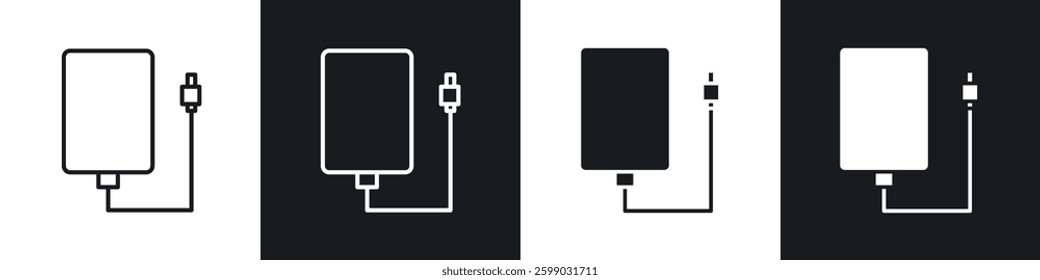External hard drive icons in flat and linear vector illustration on white background.