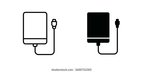 External hard drive icons set for apps and web ui designs. simple isolated graphics.