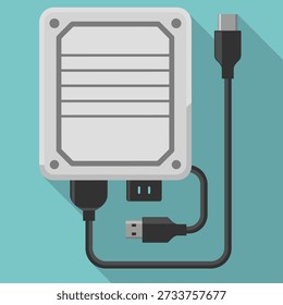 External hard drive with USB cable and connector data storage device icon