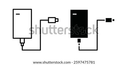External hard drive vector icon set black filled and outlined style.