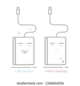 External hard drive.Backup concept.Vector outline icon.