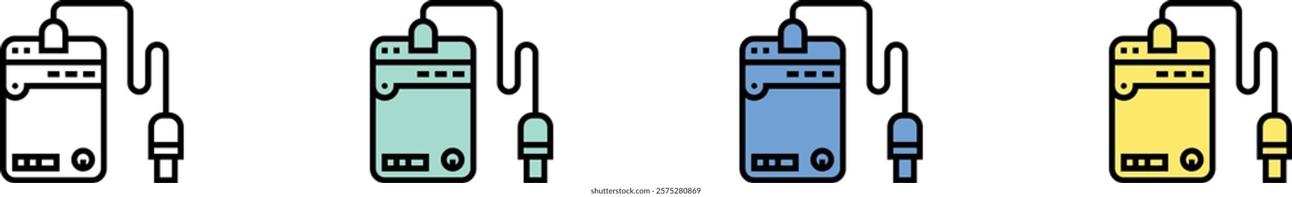 external harddisk icon. Outline, Green, Blue and Yellow Style Design Isolated On White Background