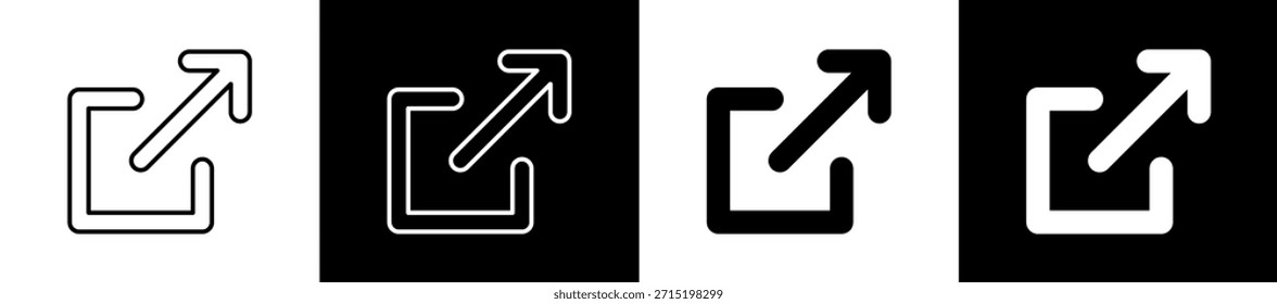 Conjunto de iconos externos en línea y estilo de glifo sobre fondo blanco y negro