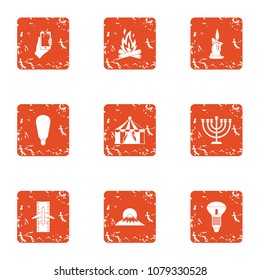 External icons set. Grunge set of 9 external vector icons for web isolated on white background