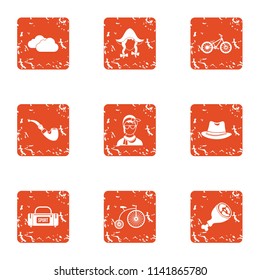 External icons set. Grunge set of 9 external vector icons for web isolated on white background