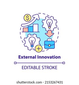 External innovation concept icon. Source for idea generation abstract idea thin line illustration. Partnerships, contracts. Isolated outline drawing. Editable stroke. Arial, Myriad Pro-Bold fonts used
