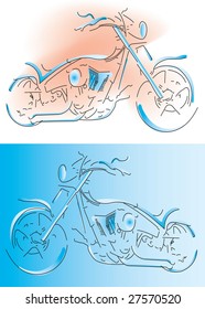 External lines of the motorcycle on a blue background and isolated